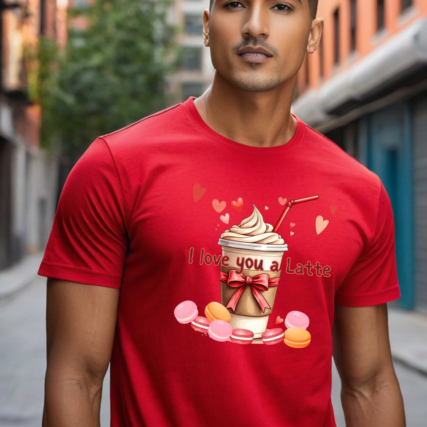 Camiseta "Te amo, café con leche y macarrones"
