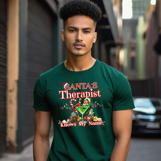 Santas Therapist Knows My Name Elf Martini T-Shirt