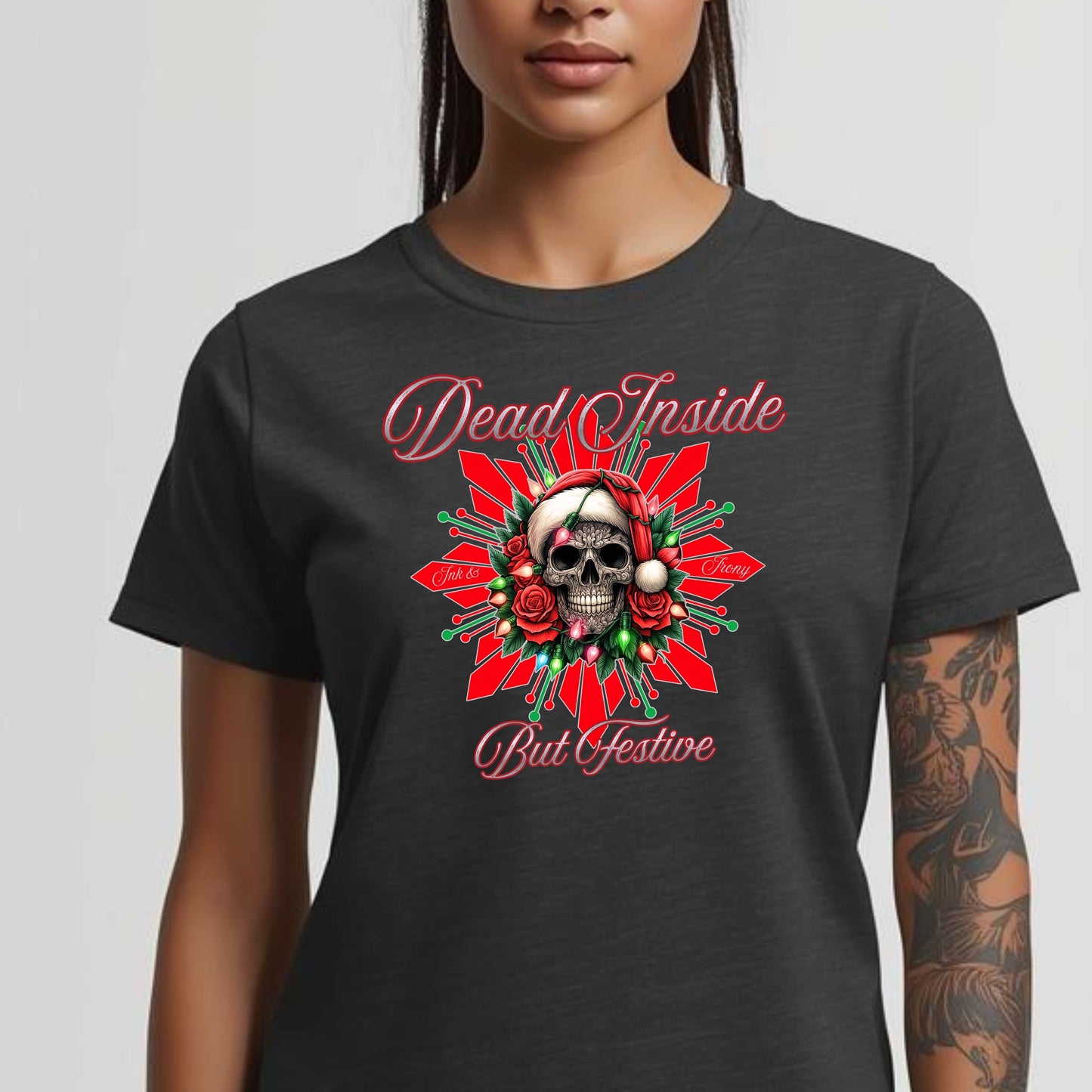 Dead Inside But Festive Tattooed Skull T-Shirt