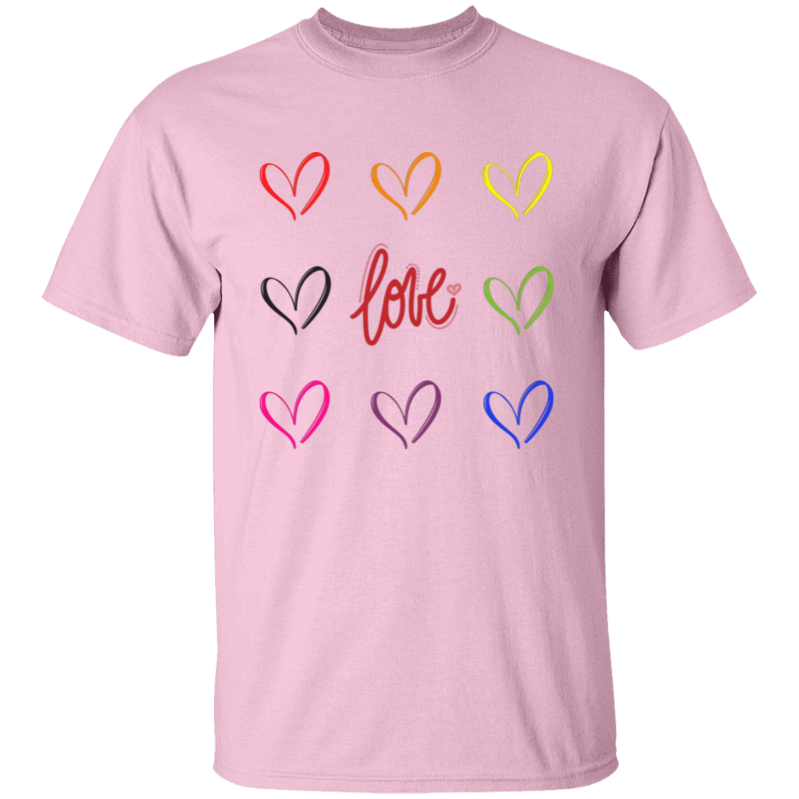 Camiseta con corazones de arcoíris