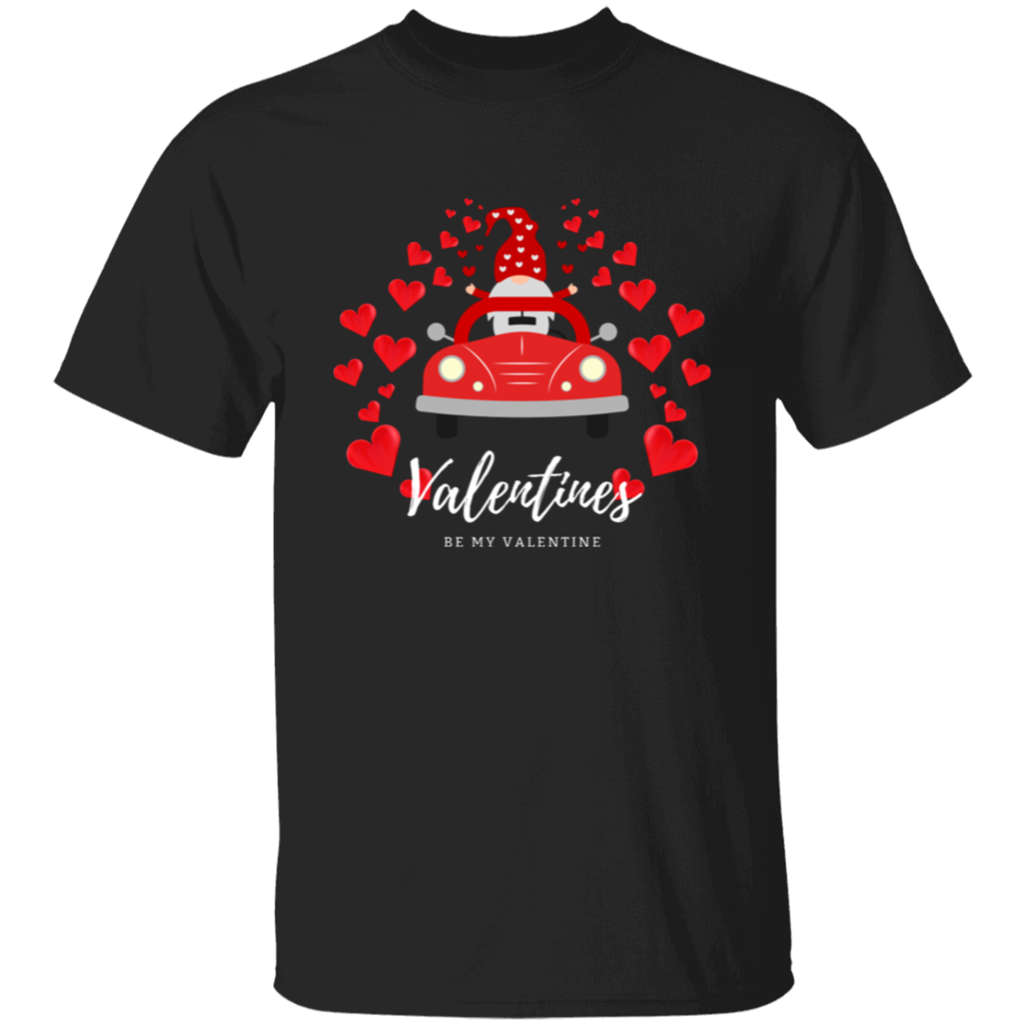 Camiseta con el gnomo Sé mi Valentín conduciendo un coche con corazones