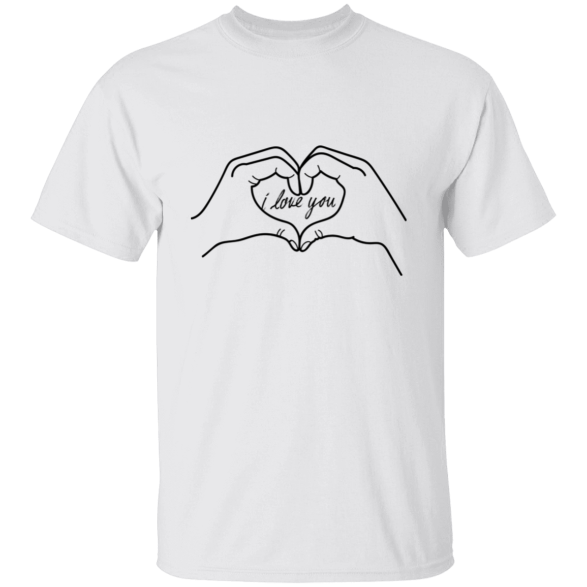 Camiseta con manos en forma de corazón que te amo