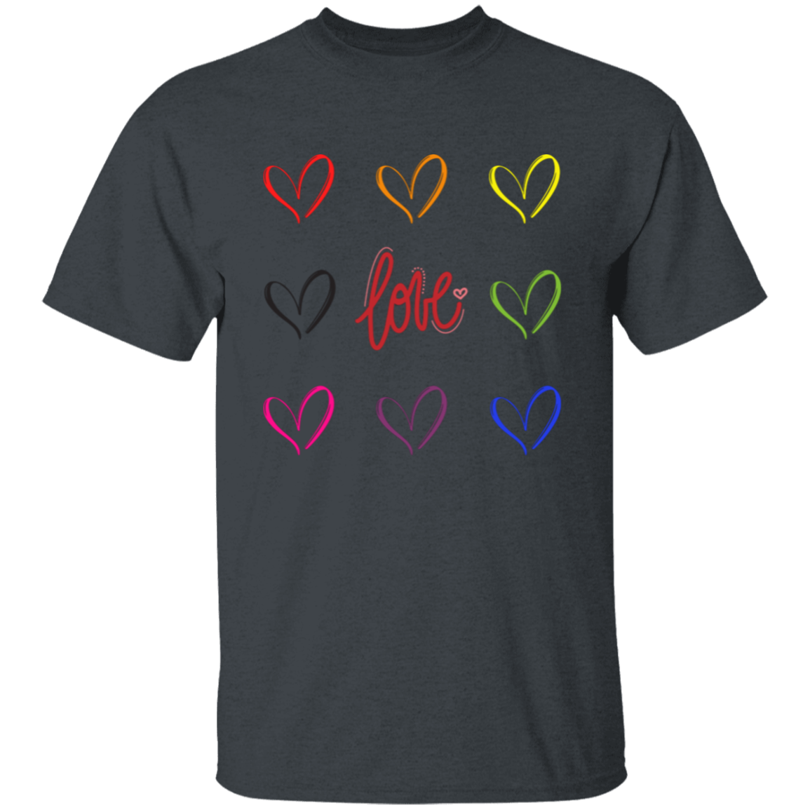 Camiseta con corazones de arcoíris