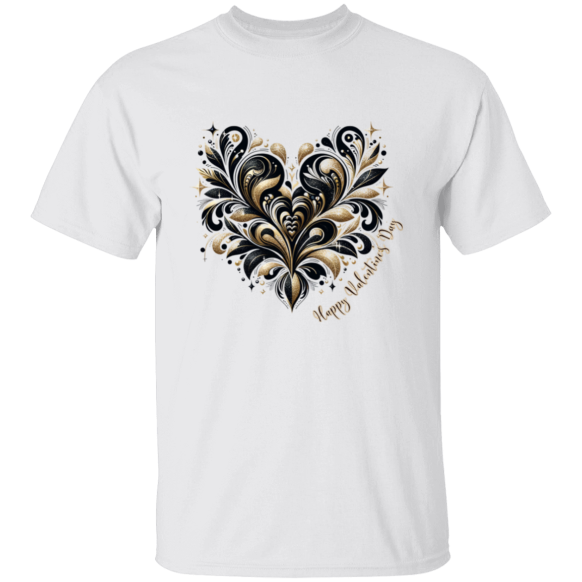 Camiseta con corazón de San Valentín en dorado y negro brillante