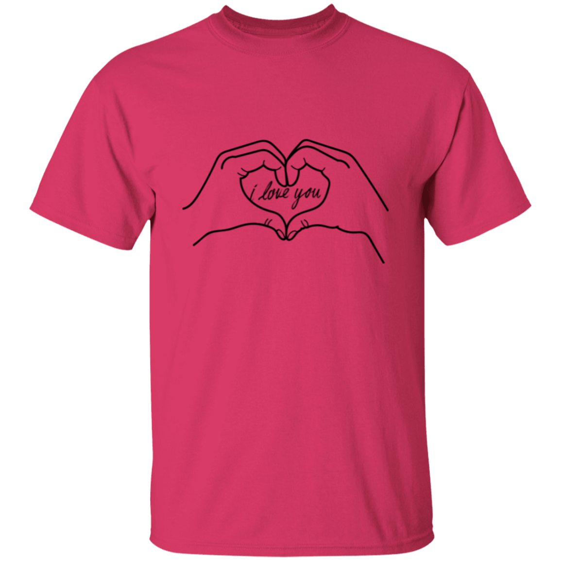 Camiseta con manos en forma de corazón que te amo