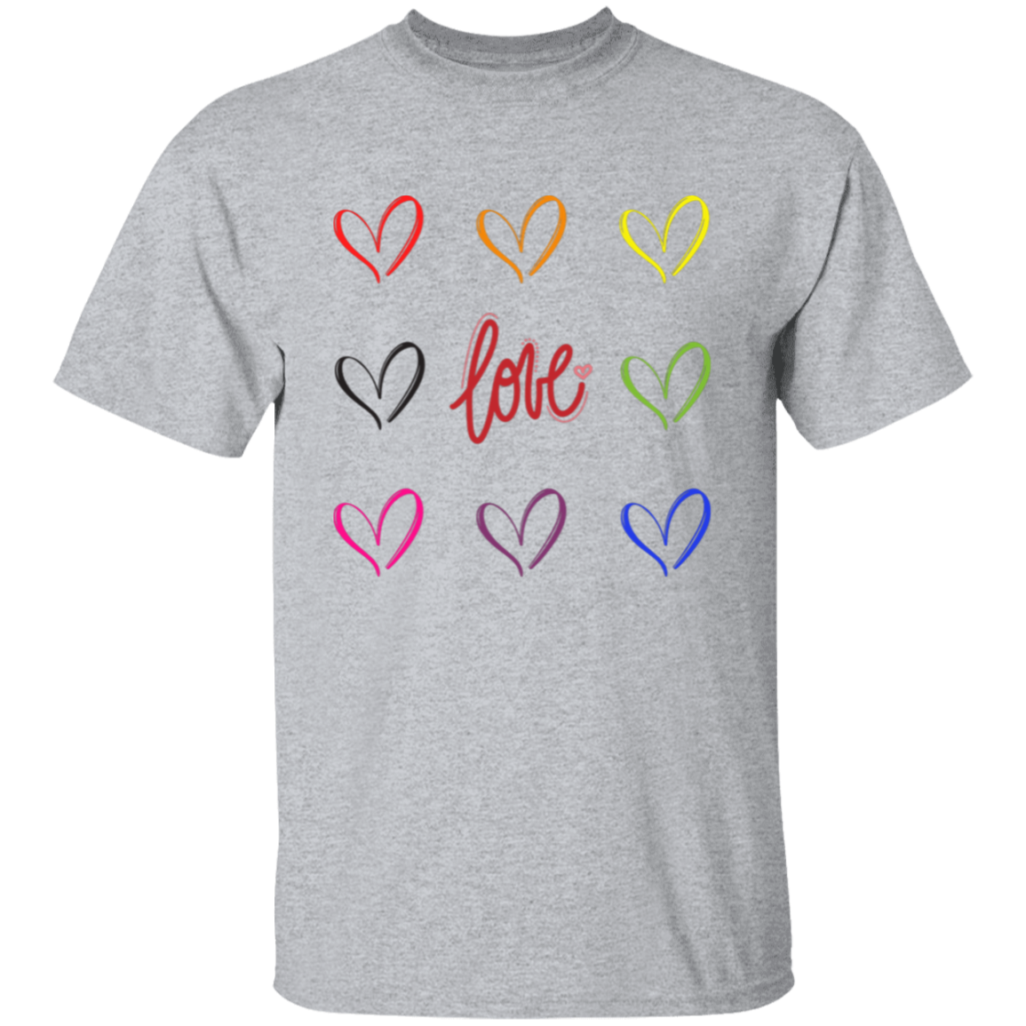 Camiseta con corazones de arcoíris