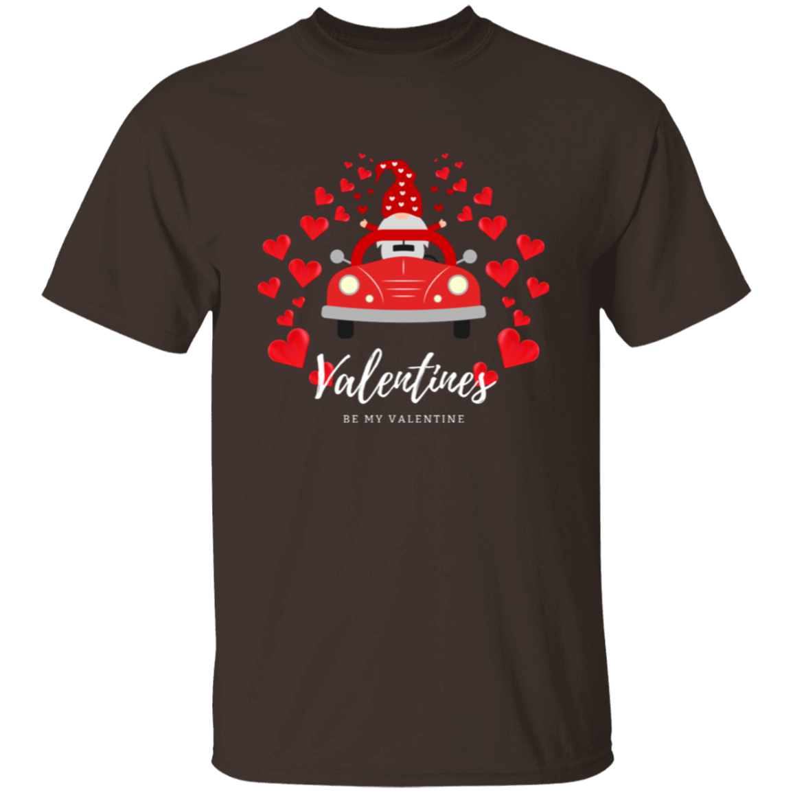 Camiseta con el gnomo Sé mi Valentín conduciendo un coche con corazones
