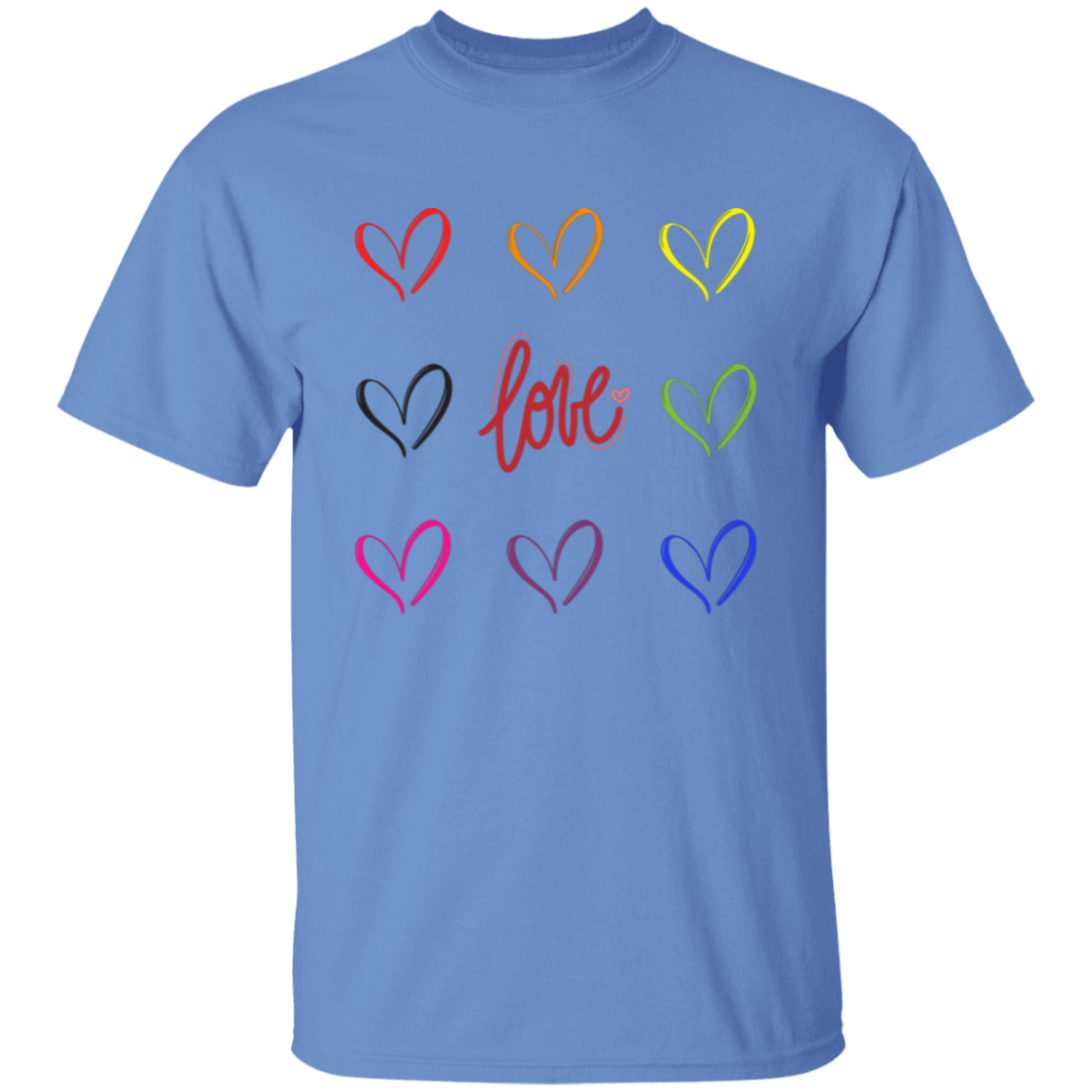 Camiseta con corazones de arcoíris