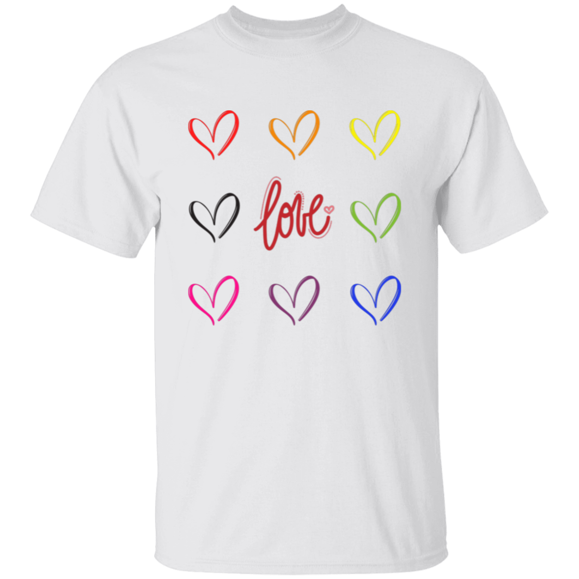 Camiseta con corazones de arcoíris