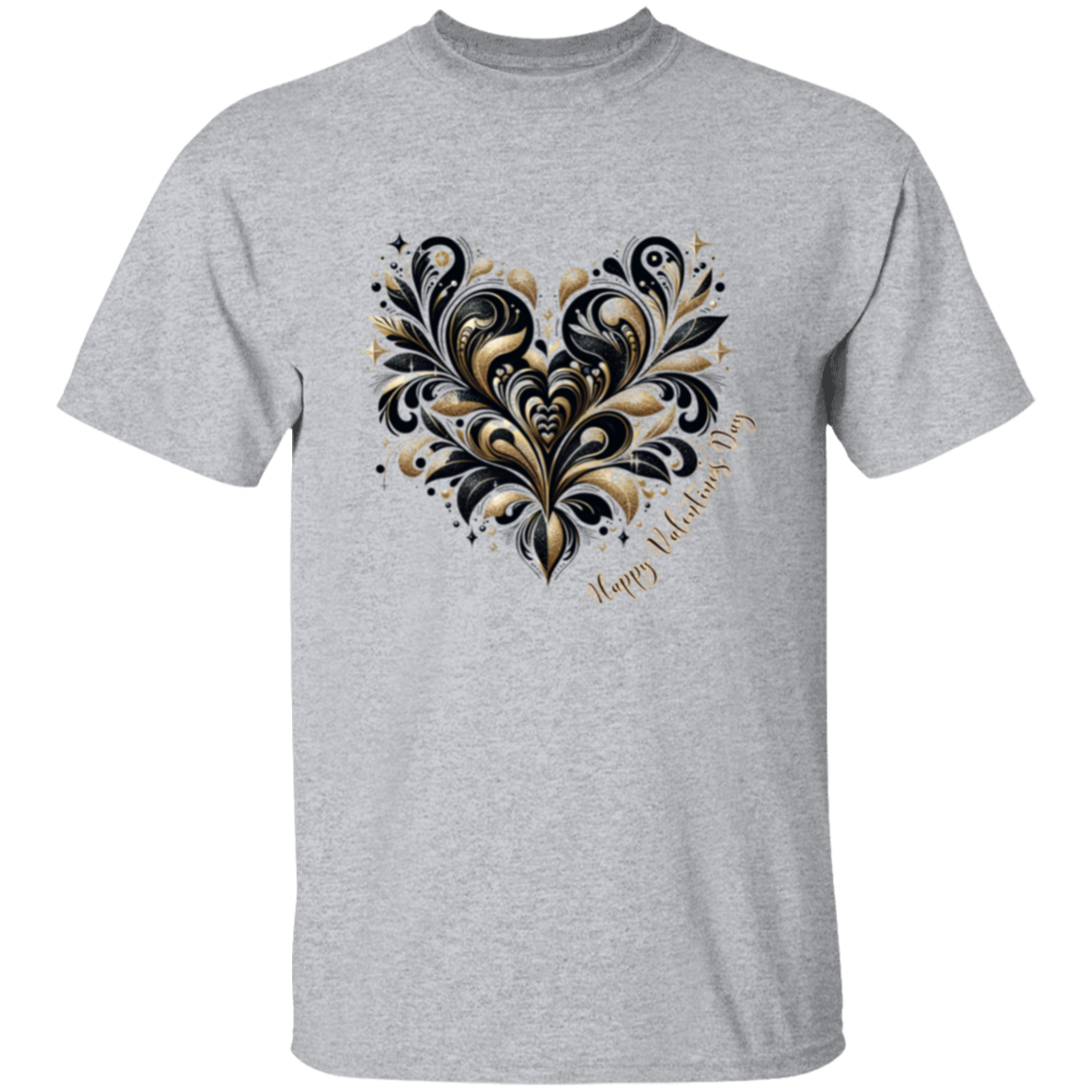 Camiseta con corazón de San Valentín en dorado y negro brillante