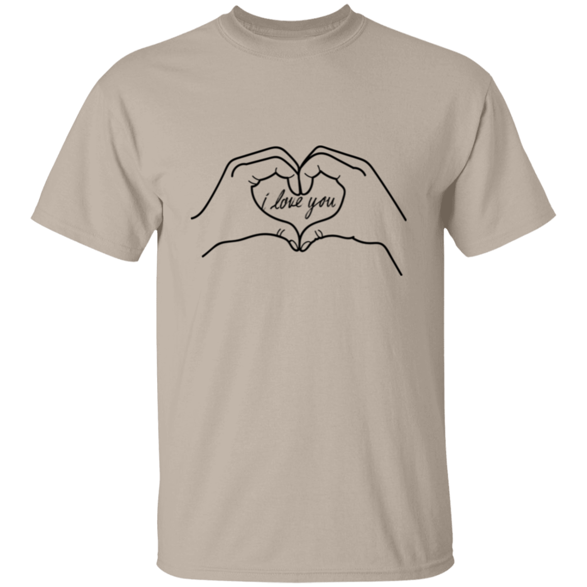 Camiseta con manos en forma de corazón que te amo