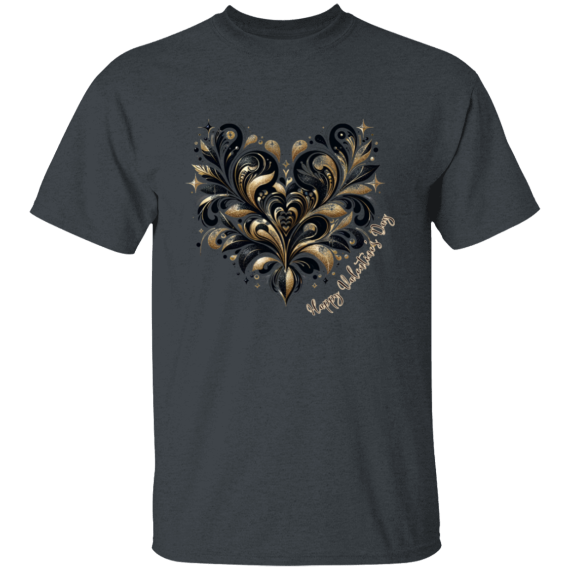 Camiseta con corazón de San Valentín en dorado y negro brillante