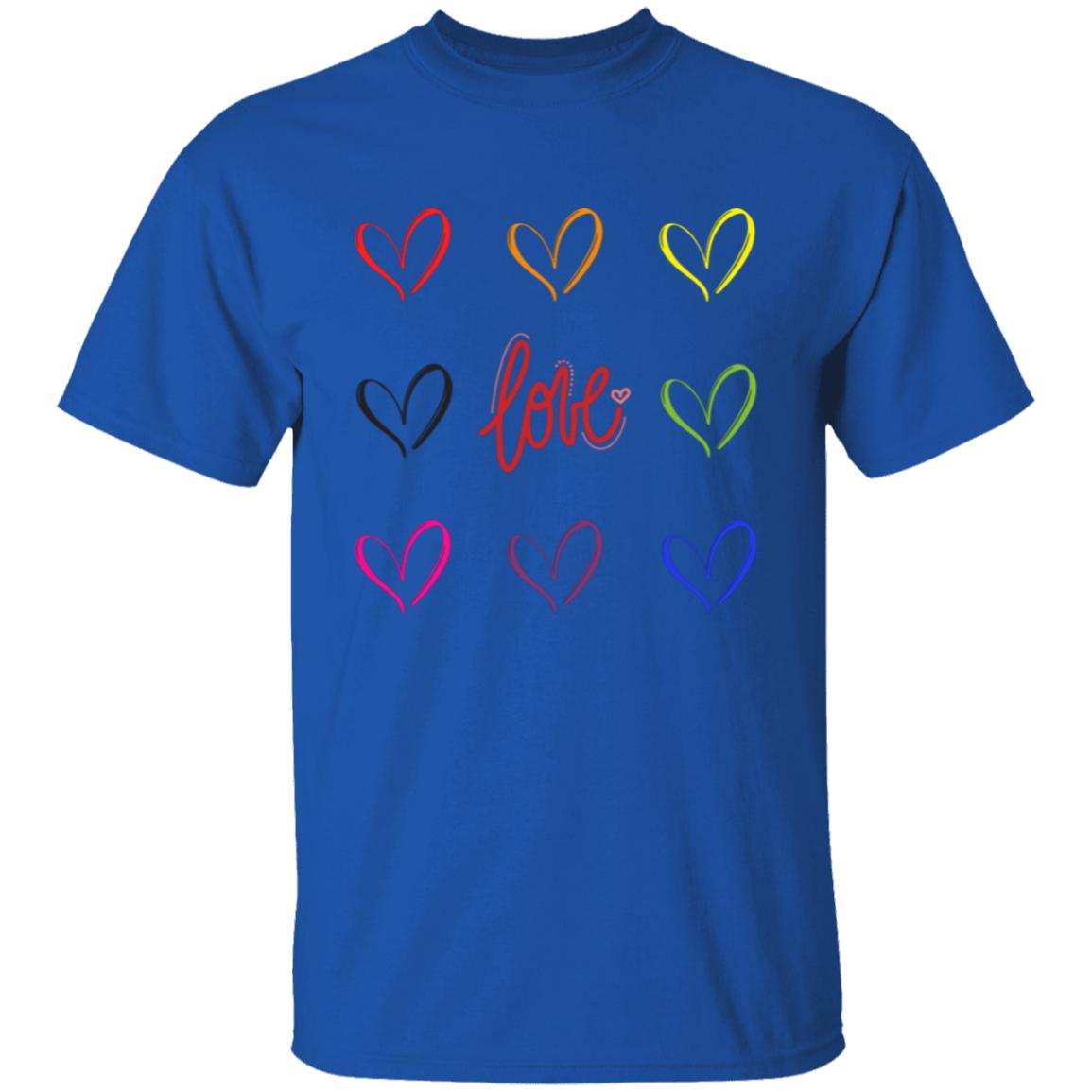 Camiseta con corazones de arcoíris