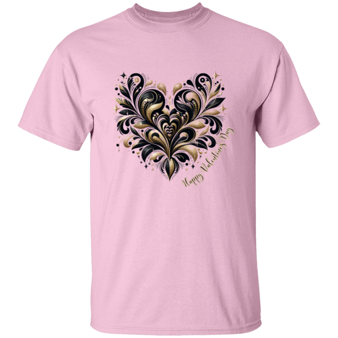 Camiseta con corazón de San Valentín en dorado y negro brillante