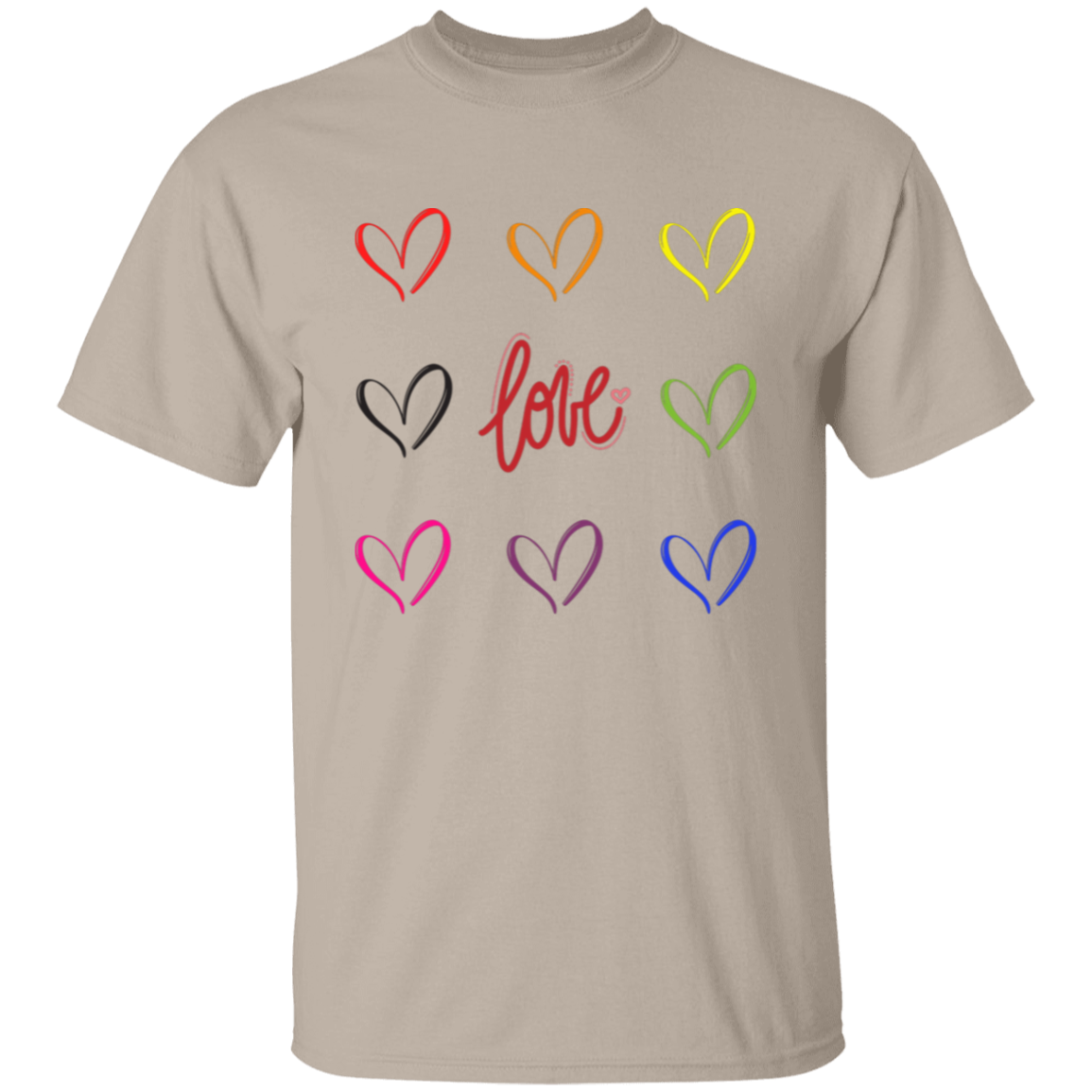 Camiseta con corazones de arcoíris