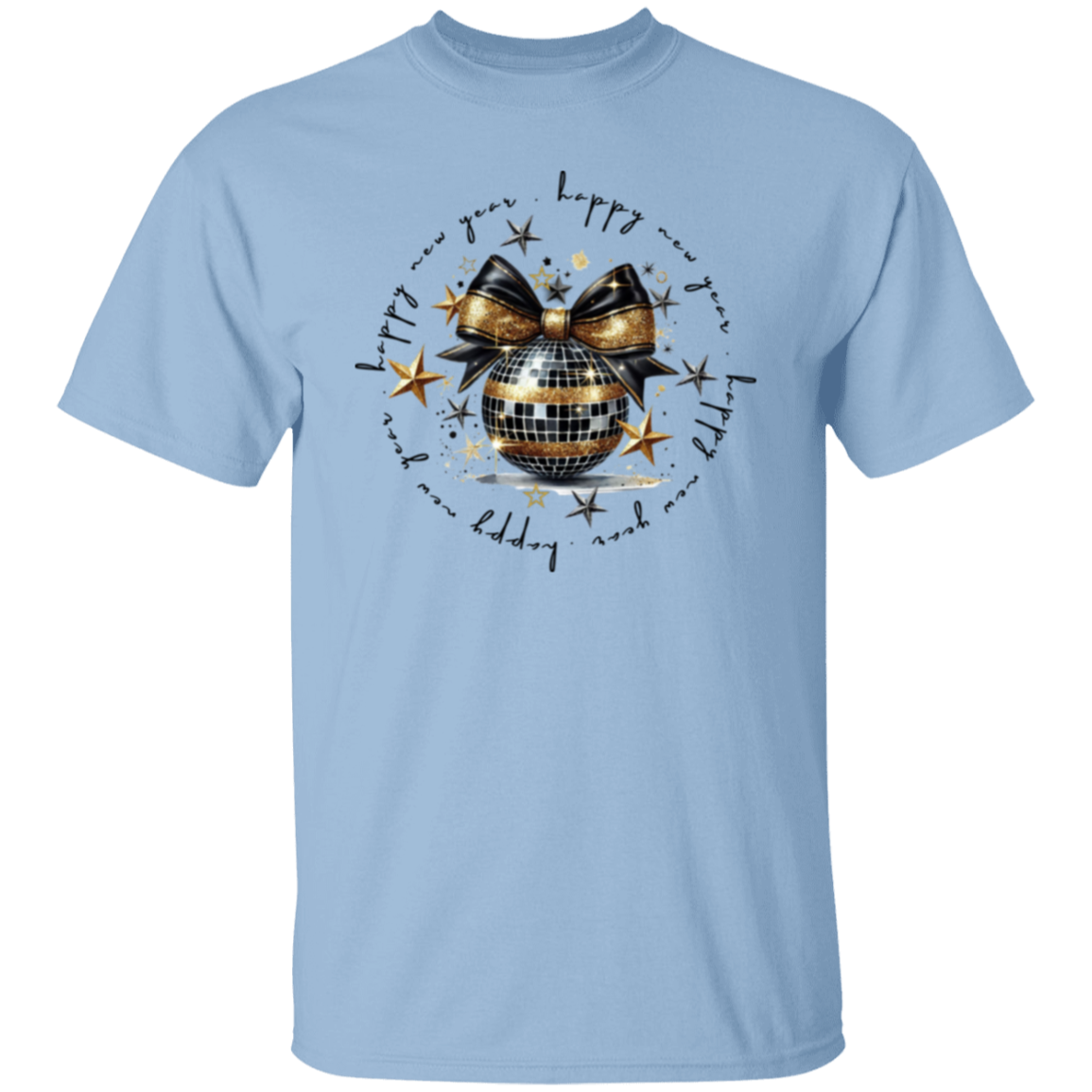 Camiseta con bola de purpurina y mensaje de feliz año nuevo