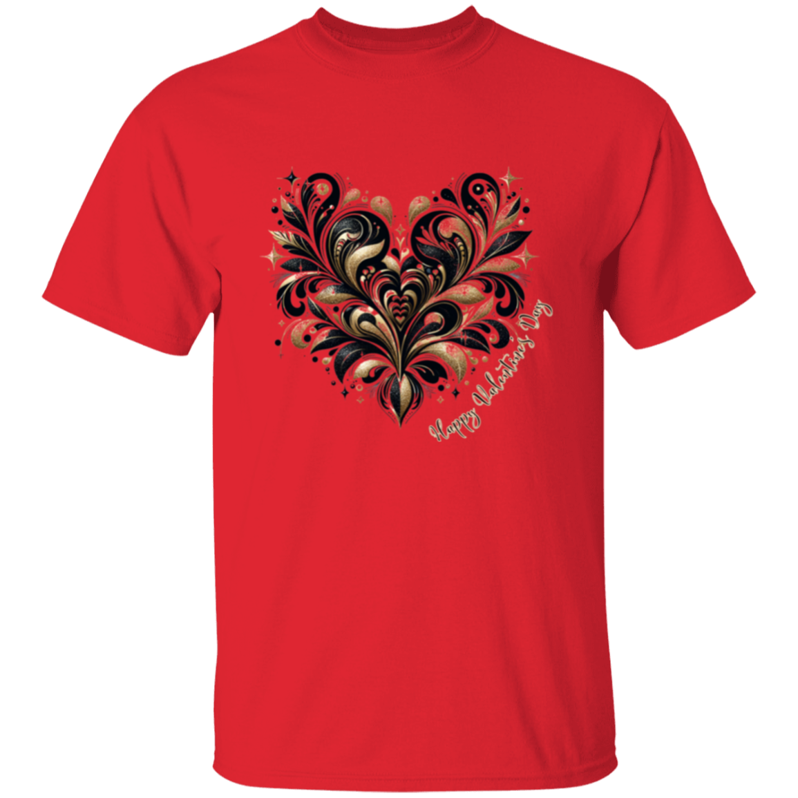 Camiseta con corazón de San Valentín en dorado y negro brillante