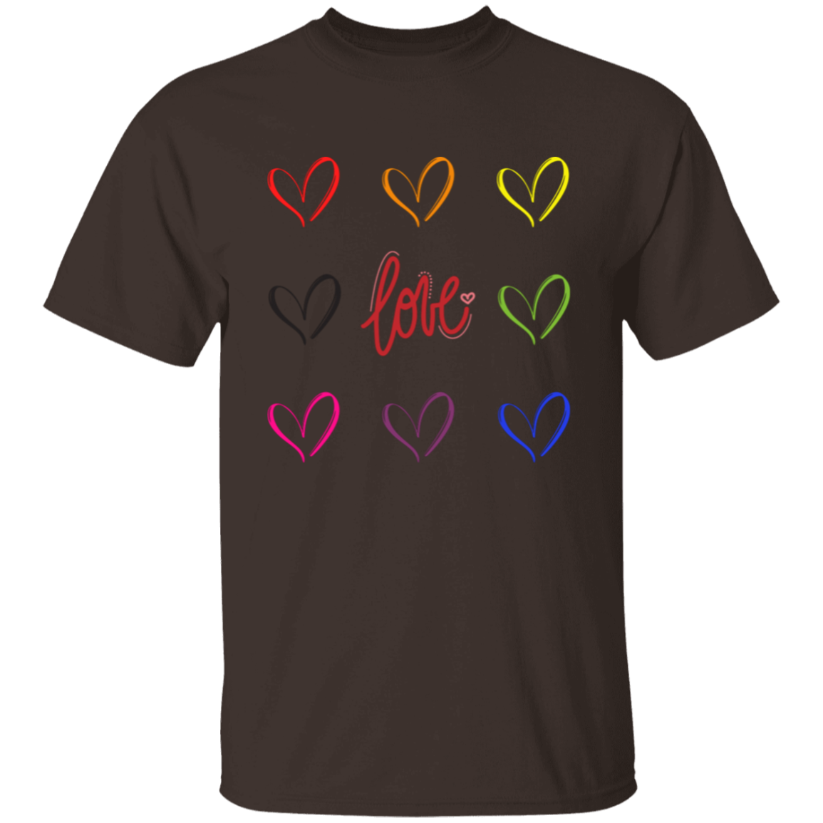 Camiseta con corazones de arcoíris