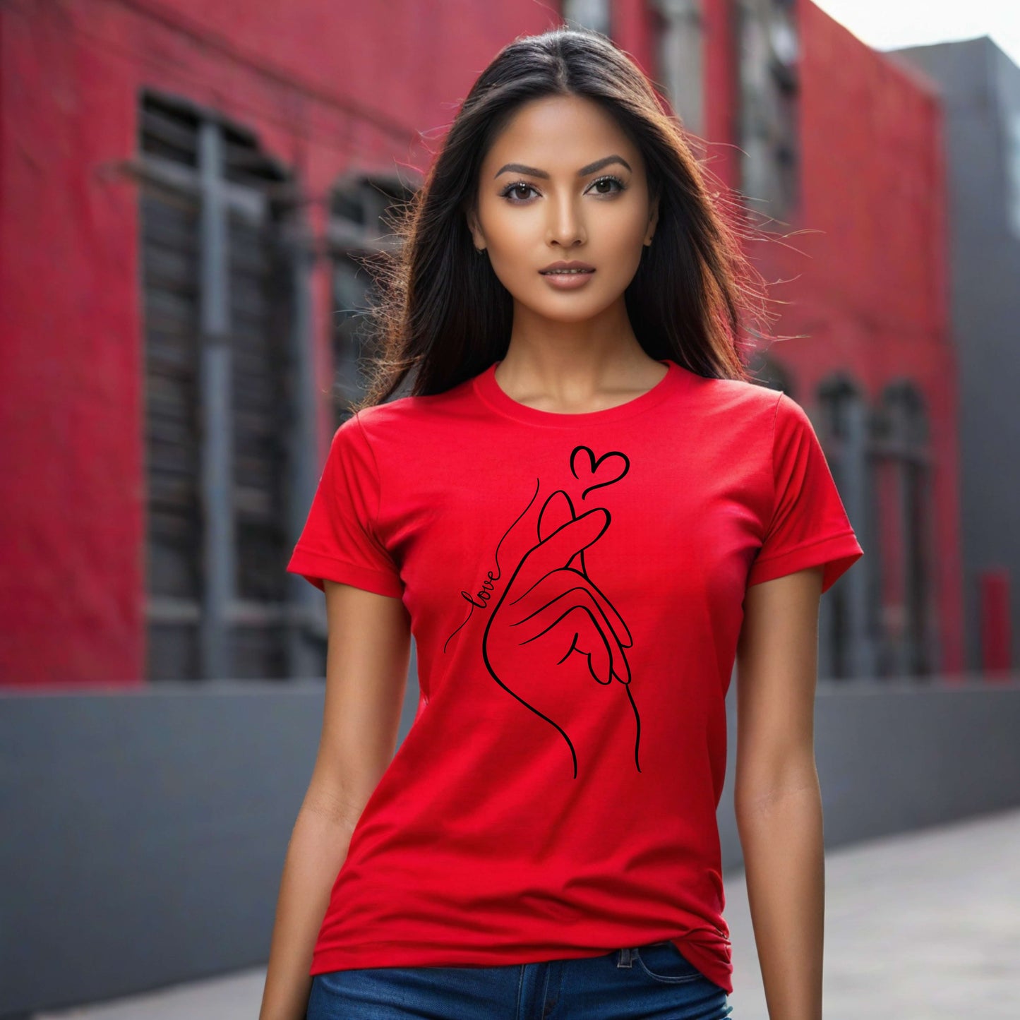 Camiseta con corazón y dedo enamorado