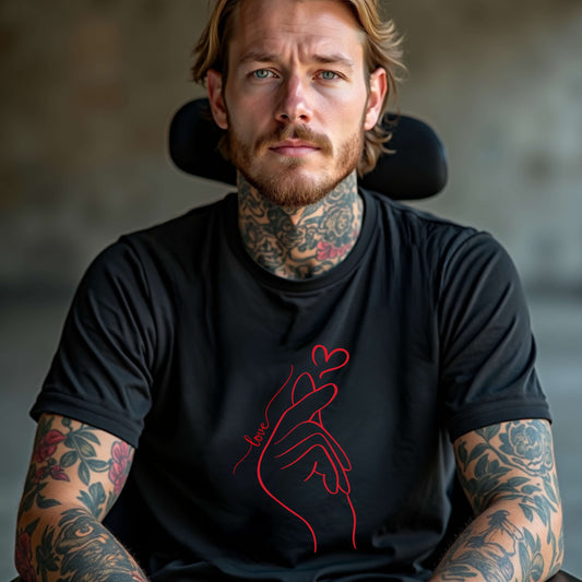 Camiseta con corazón y dedo enamorado