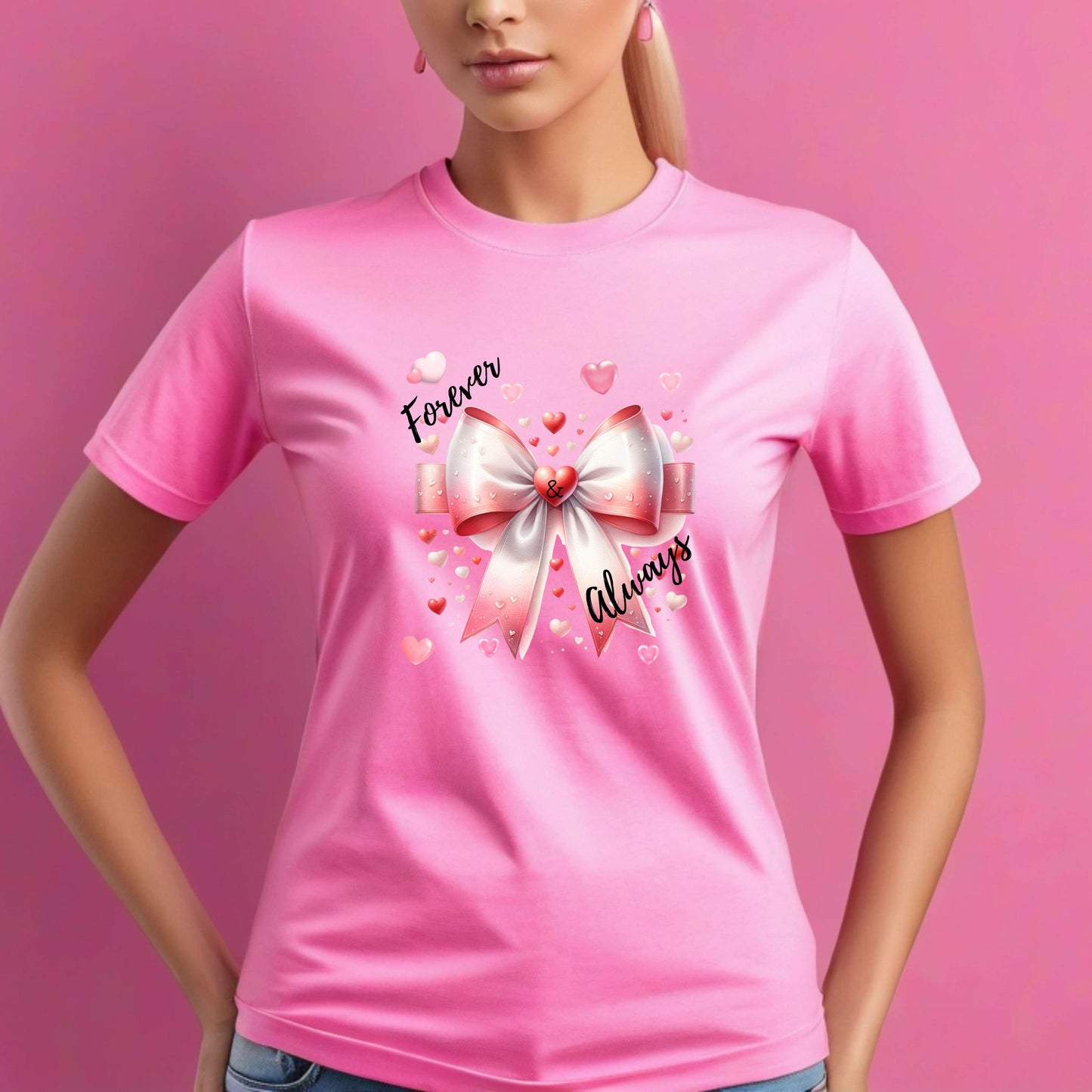 Camiseta con corazones y lazo Forever and Always