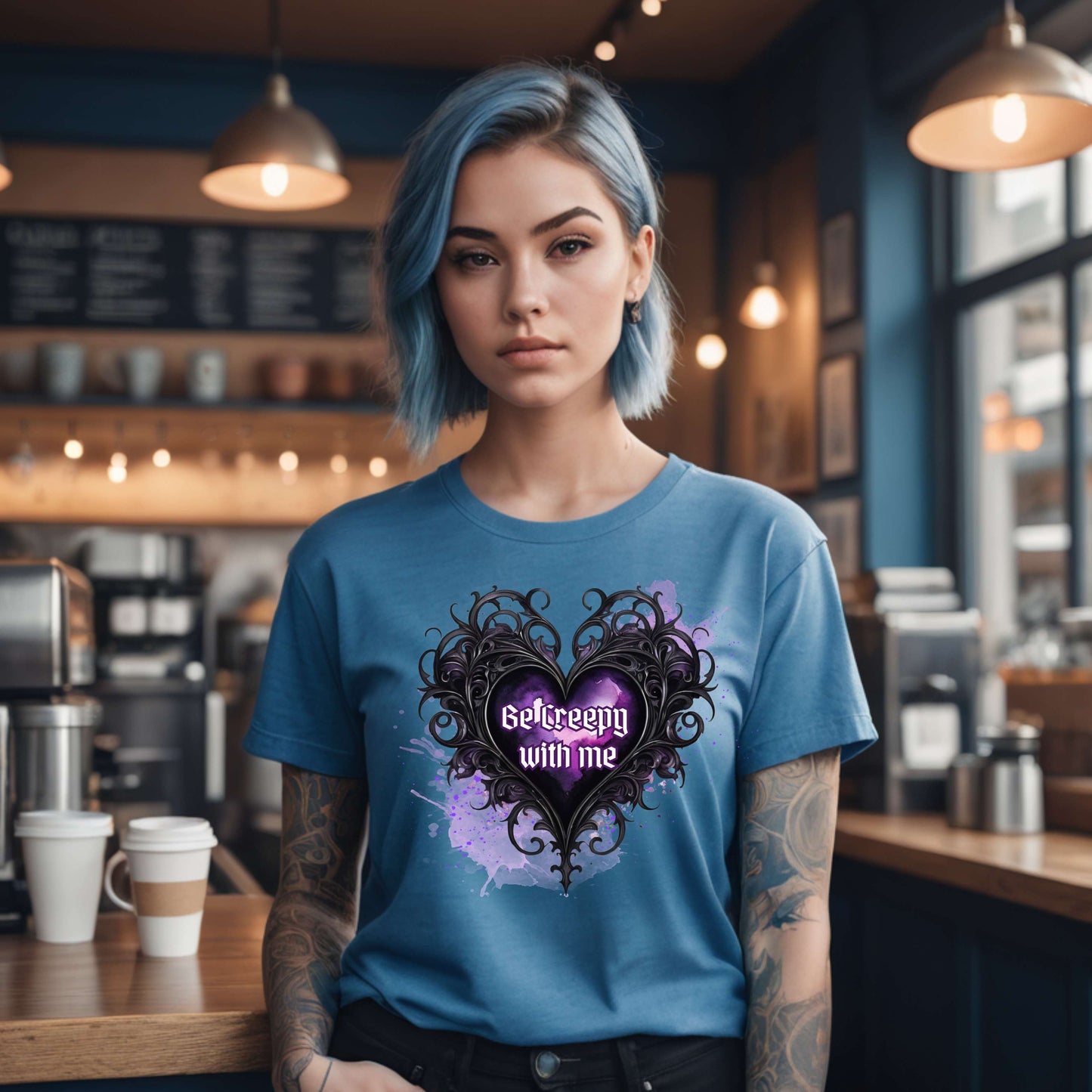 Camiseta Be Creepy with Me (Corazón estilo gótico)