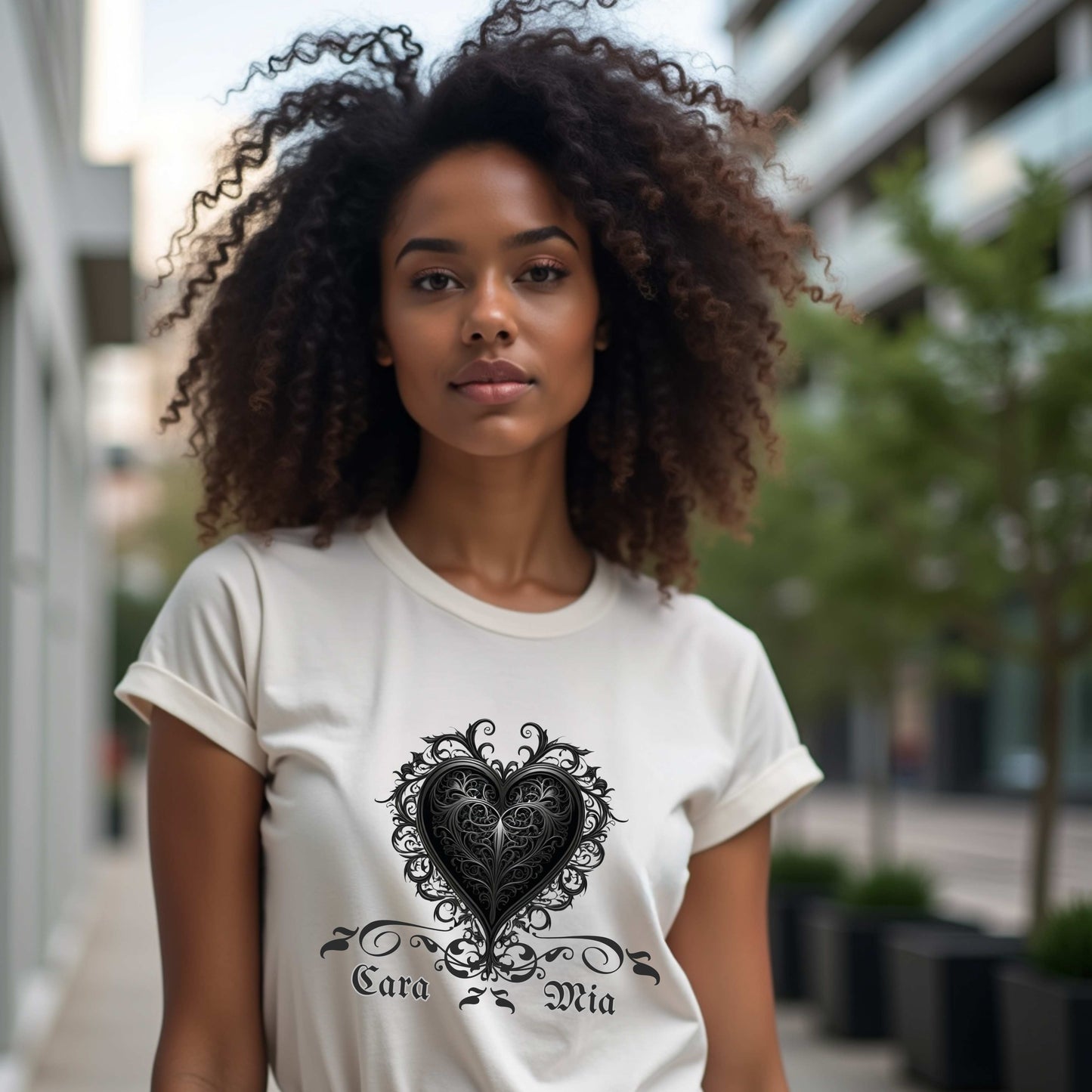 Camiseta Cara Mia (Corazón estilo gótico)