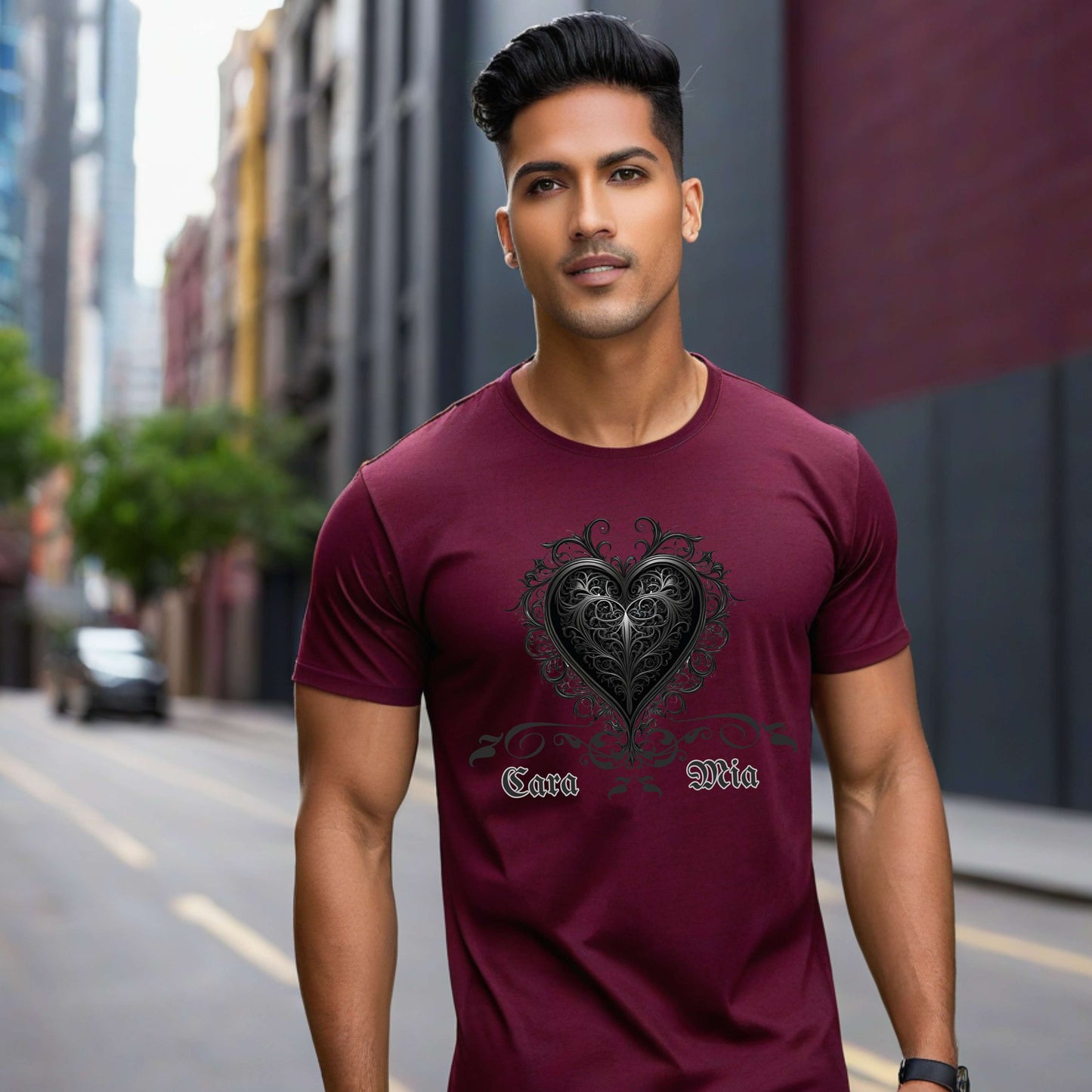 Camiseta Cara Mia (Corazón estilo gótico)