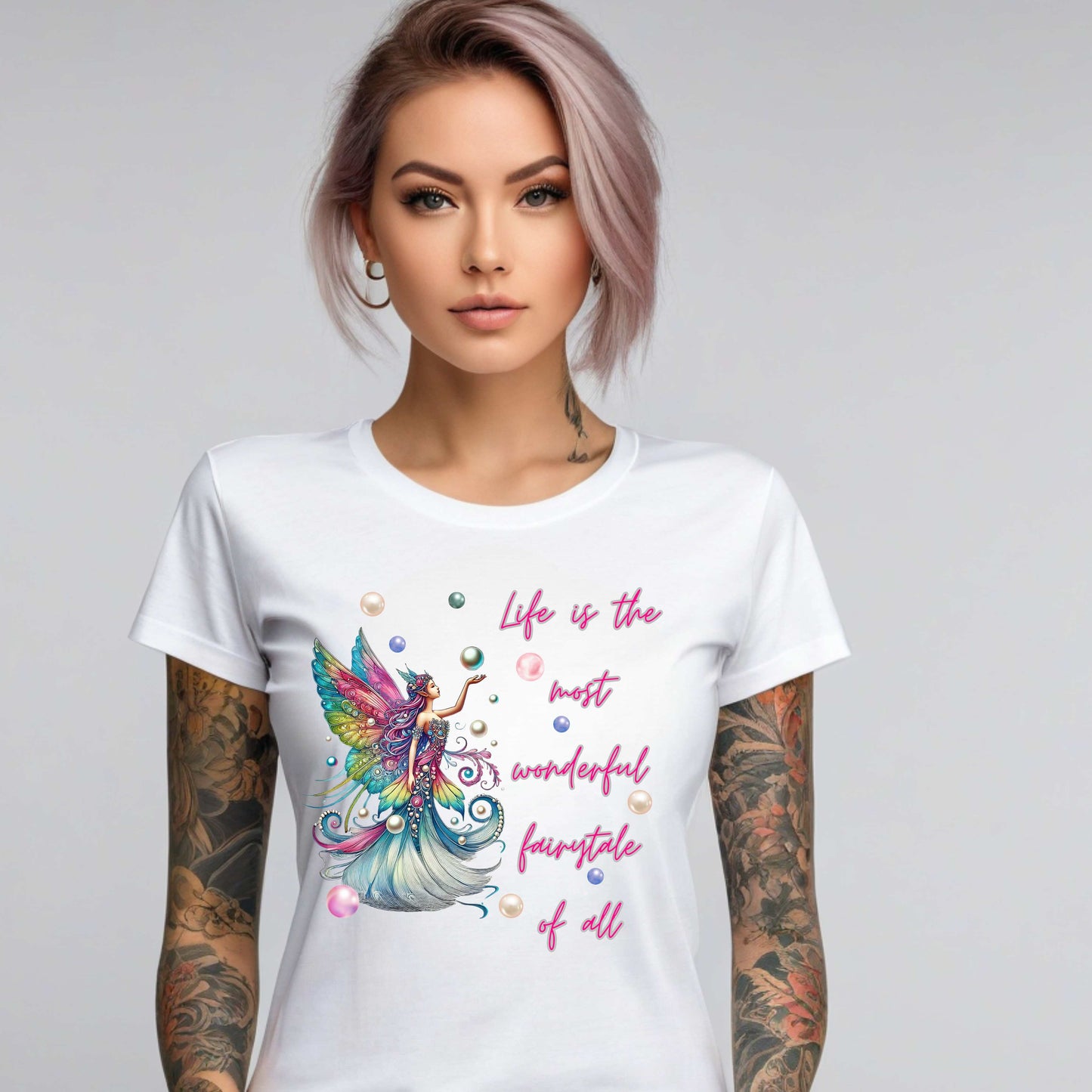 La vida es el cuento de hadas más maravilloso de todos Camiseta de hada arcoíris con perlas